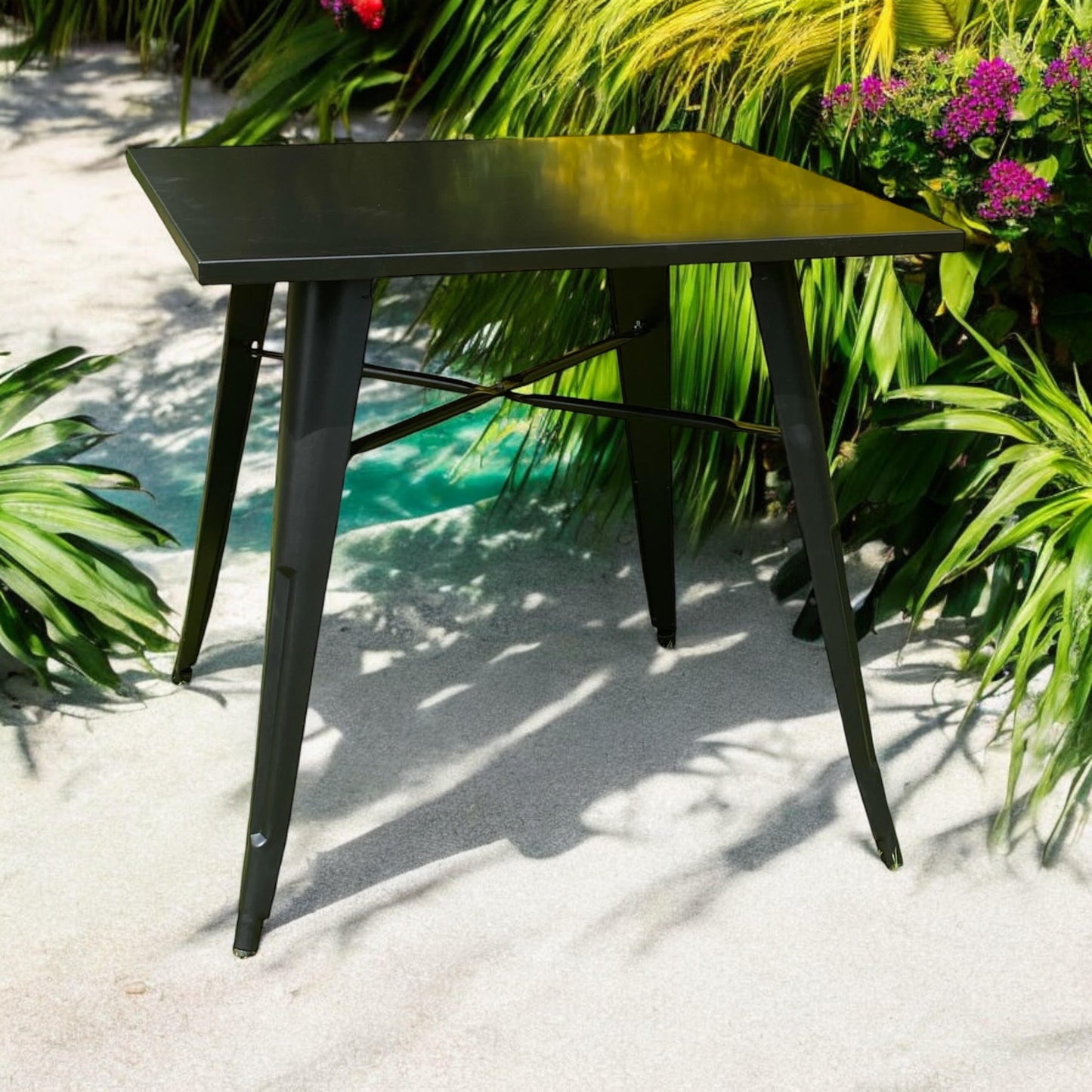 Contemporary and Durable 80x80x76cm Metal Dining Table - Modern Table for Home, Bistro, Cafe, Patio, Indoor, and Outdoor Use for Breakfast, Outdoor Gatherings, or any Spaces (Black)