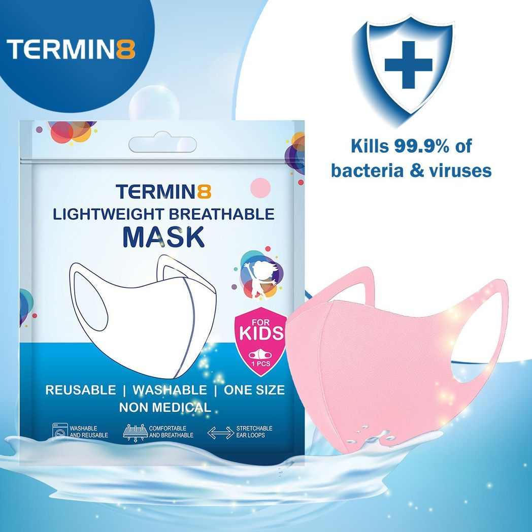 Nitrile Powder Free Small (Age 10-14) Gloves & Spandex Kids Face Mask (Age 6-12)[1x Pink Face Mask]