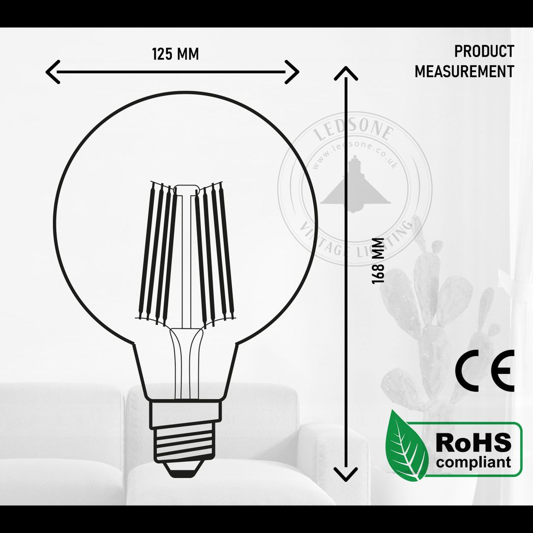 2 Pack E27 LED Edison Dimmable Vintage Amber Glass Warm white 2700K Light Bulbs
