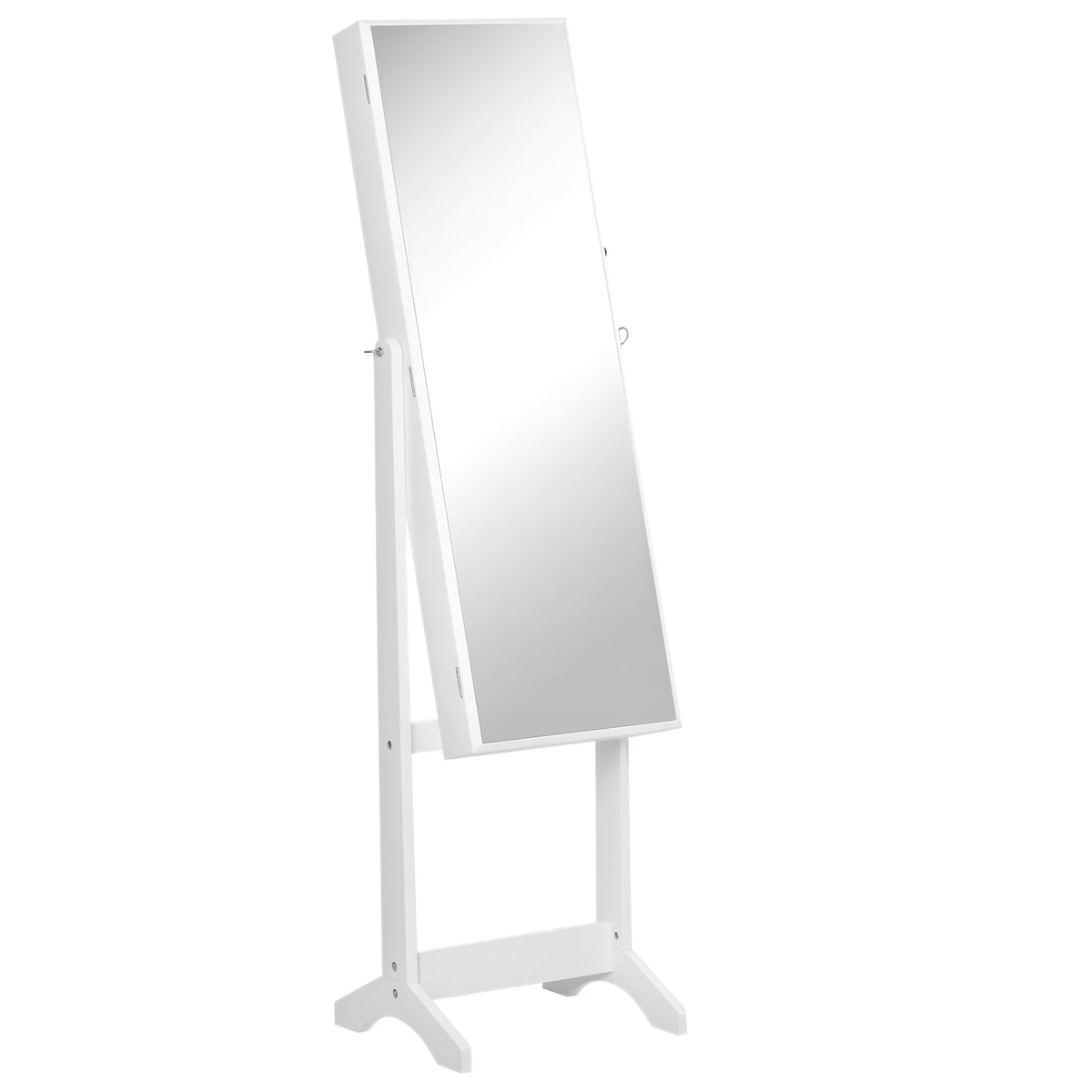 HOMCOM Full Length Mirror with Storage, Jewellery Cabinet with Mirror, Adjustable Angle and Stand, Lockable Jewellery Organiser for Bedroom Dressing Room, White