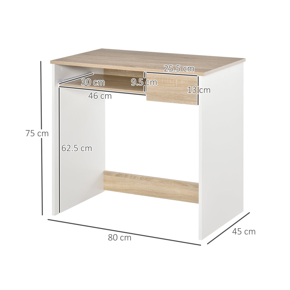 HOMCOM 80cm Compact Computer Desk with Keyboard Tray, Home Office Desk with Drawer for Bedroom Study, Oak