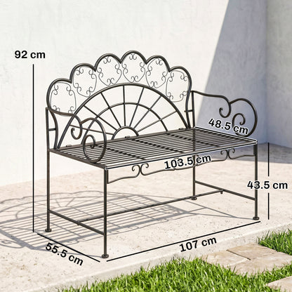 Outsunny Metal Garden Bench Loveseat with Slatted Seat, Black