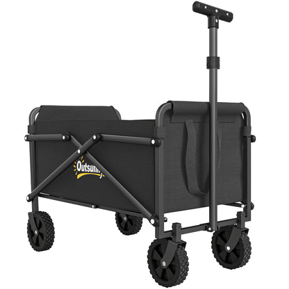 Outsunny 62L Festival Trolley on Wheels, Portable Small Folding Trolley Cart, 60kg Heavy Duty Collapsible Foldable Wagon with Adjustable Handle and Carrying Bag for Beach, Camping, Garden, Black