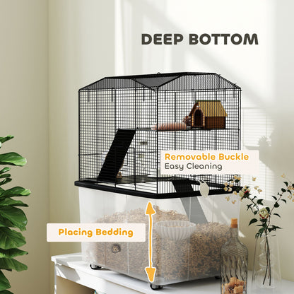 PawHut Three-Tier Gerbil Cage, Hamster Cage for Dwarf Hamster w/ Wheels, Deep Bottom, Food Dish, Water Bottle