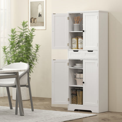 HOMCOM Tall Bathroom Cabinet, Freestanding Bathroom Storage Cabinet with Drawer, Shelves and Doors, 60 x 30 x 160 cm, White