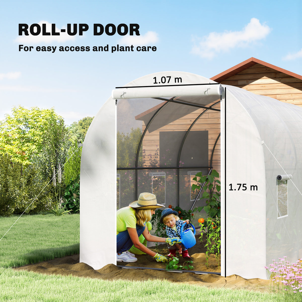 Outsunny 3.5 x 2 x 2 m Polytunnel Greenhouse, Walk-in Green House for Garden with Mesh Windows, Galvanised Steel Frame, White
