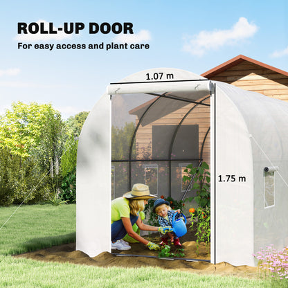 Outsunny 3.5 x 2 x 2 m Polytunnel Greenhouse, Walk-in Green House for Garden with Mesh Windows, Galvanised Steel Frame, White