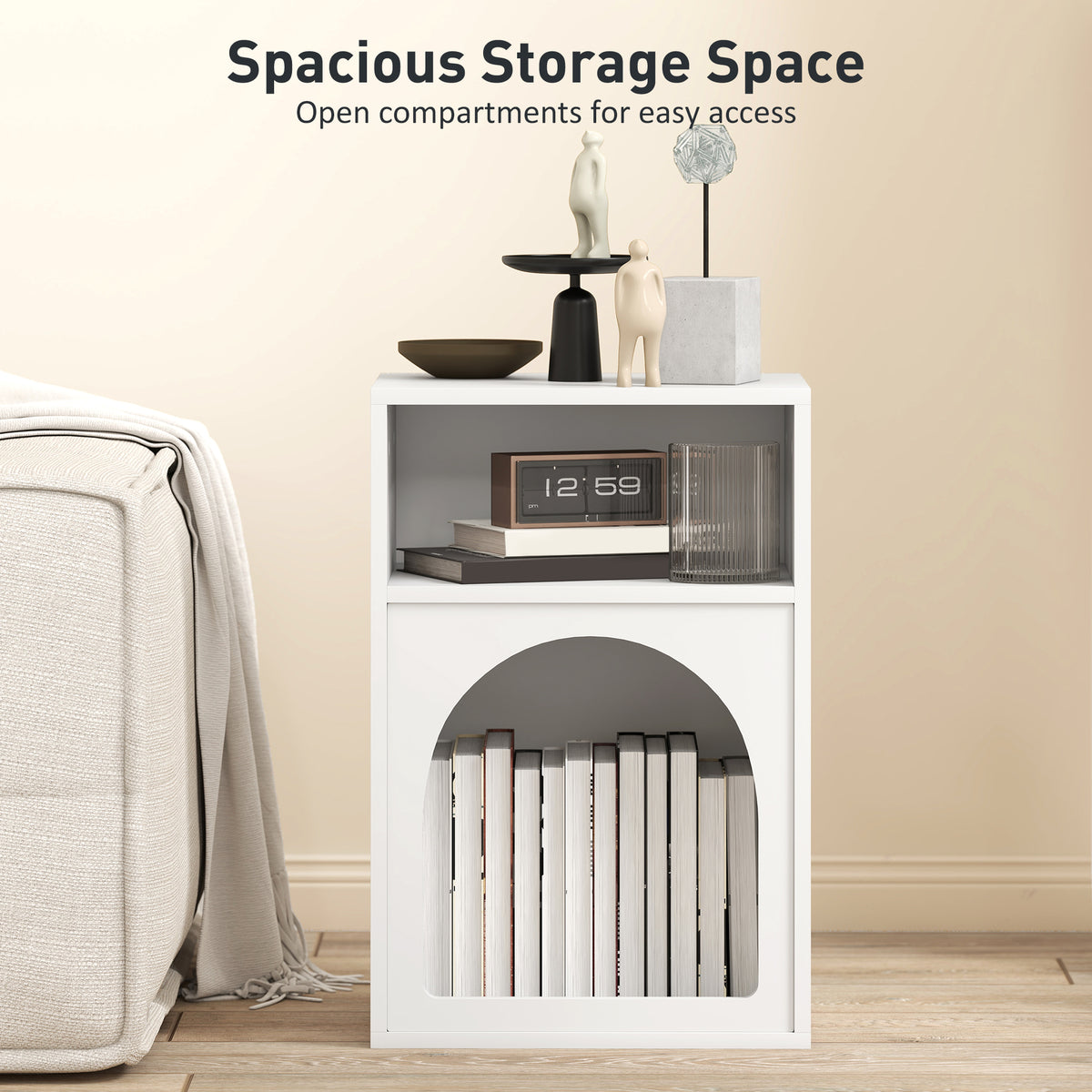 HOMCOM Bedside Table with 2 Open Compartments - White