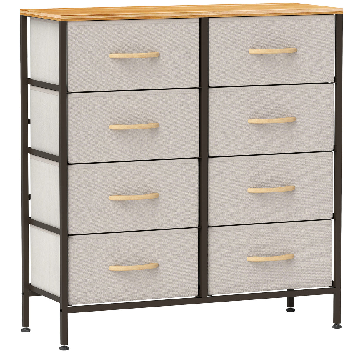 HOMCOM Fabric Chest of Drawers, Industrial Bedroom Dresser with 8 Fabric Drawers, Steel Frame and Wooden Top for Nursery, Living Room, Hallway, Cream White