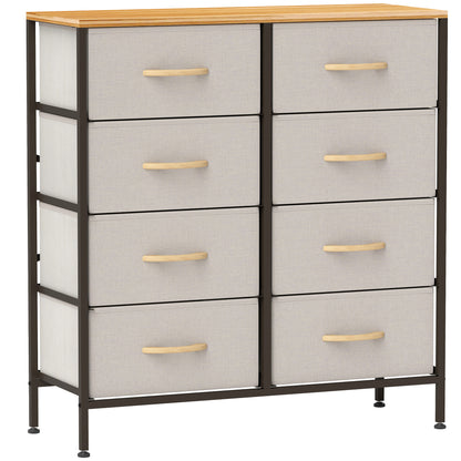 HOMCOM Fabric Chest of Drawers, Industrial Bedroom Dresser with 8 Fabric Drawers, Steel Frame and Wooden Top for Nursery, Living Room, Hallway, Cream White