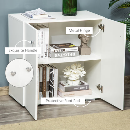 HOMCOM 2 Tier Bookcase, Wooden Storage Cabinet with 2 Doors, Freestanding Sideboard for Living Room, Home Office and Study, White