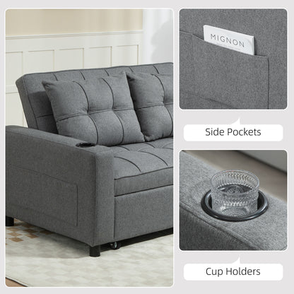 HOMCOM 2 Seater Sofa Bed Pull-Out Sofa Bed with 3-position adjustable backrest - Charcoal Grey