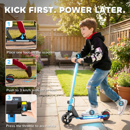 SPORTNOW Folding Electric Scooter for Kids, with Dual Brakes, Front Suspension, LED Colourful Lights, Blue