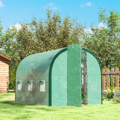 Outsunny 3 x 2 m Polytunnel Greenhouse, with Reinforced PE Cover, Windows and Doors - Green