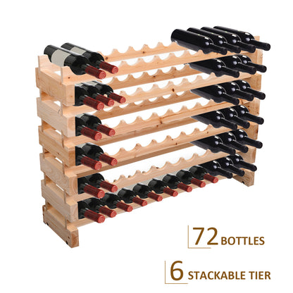 HOMCOM Six-Tier, 72 Bottle Wooden Wine Rack - Natural