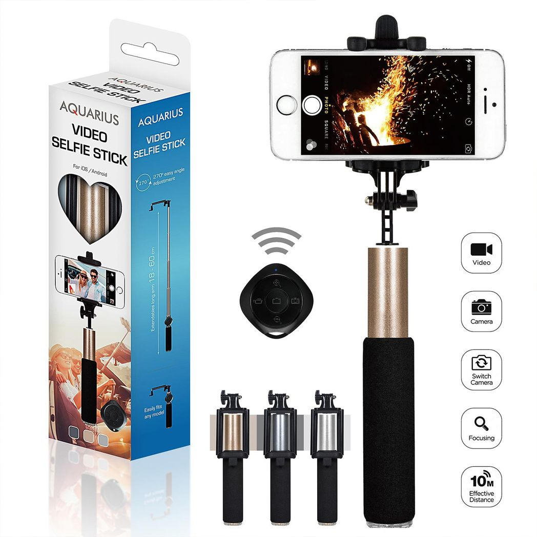 Aquarius Selfie Stick with Video Function - Gold