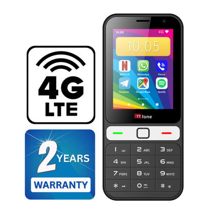 TTfone TT280  Simple 4G Dual SIM Bar Phone with Android, 2.8" Touchscreen, Keypad, 2MP Camera, USB-C - Easy to Use Unlocked Mobile (with USB Cable)