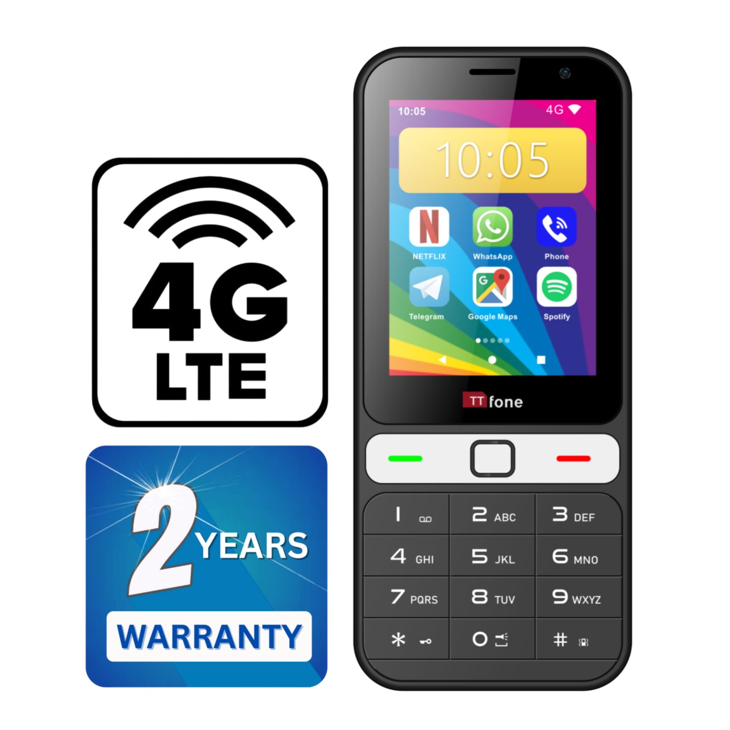 TTfone TT280  Simple 4G Dual SIM Bar Phone with Android, 2.8" Touchscreen, Keypad, 2MP Camera, USB-C - Easy to Use Unlocked Mobile (with Mains Charger and Three Sim card)