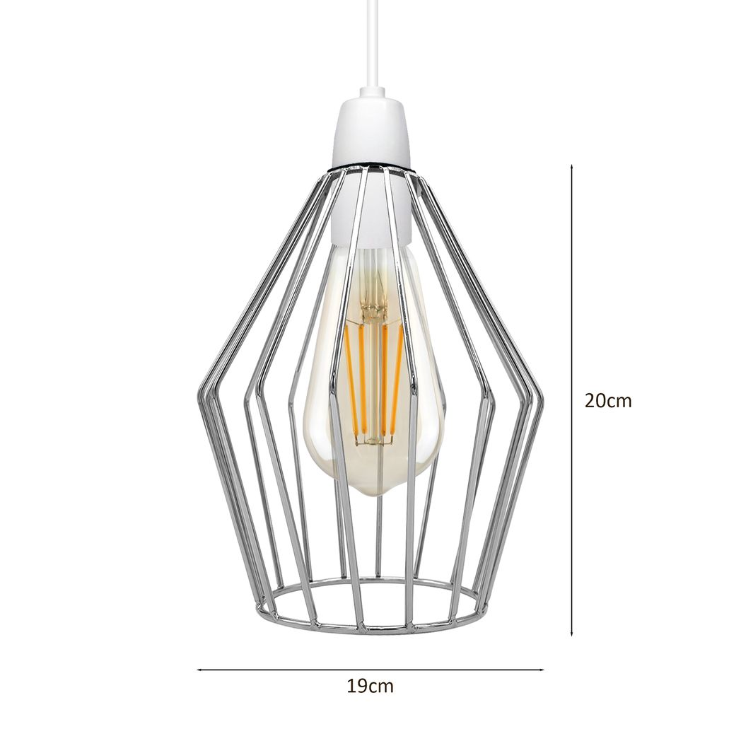 Modern Vintage Chrome Industrial Metal Rustic Lampshade Vintage Light Open Wire Frame cage Diamond Geometric Shape Lamp
