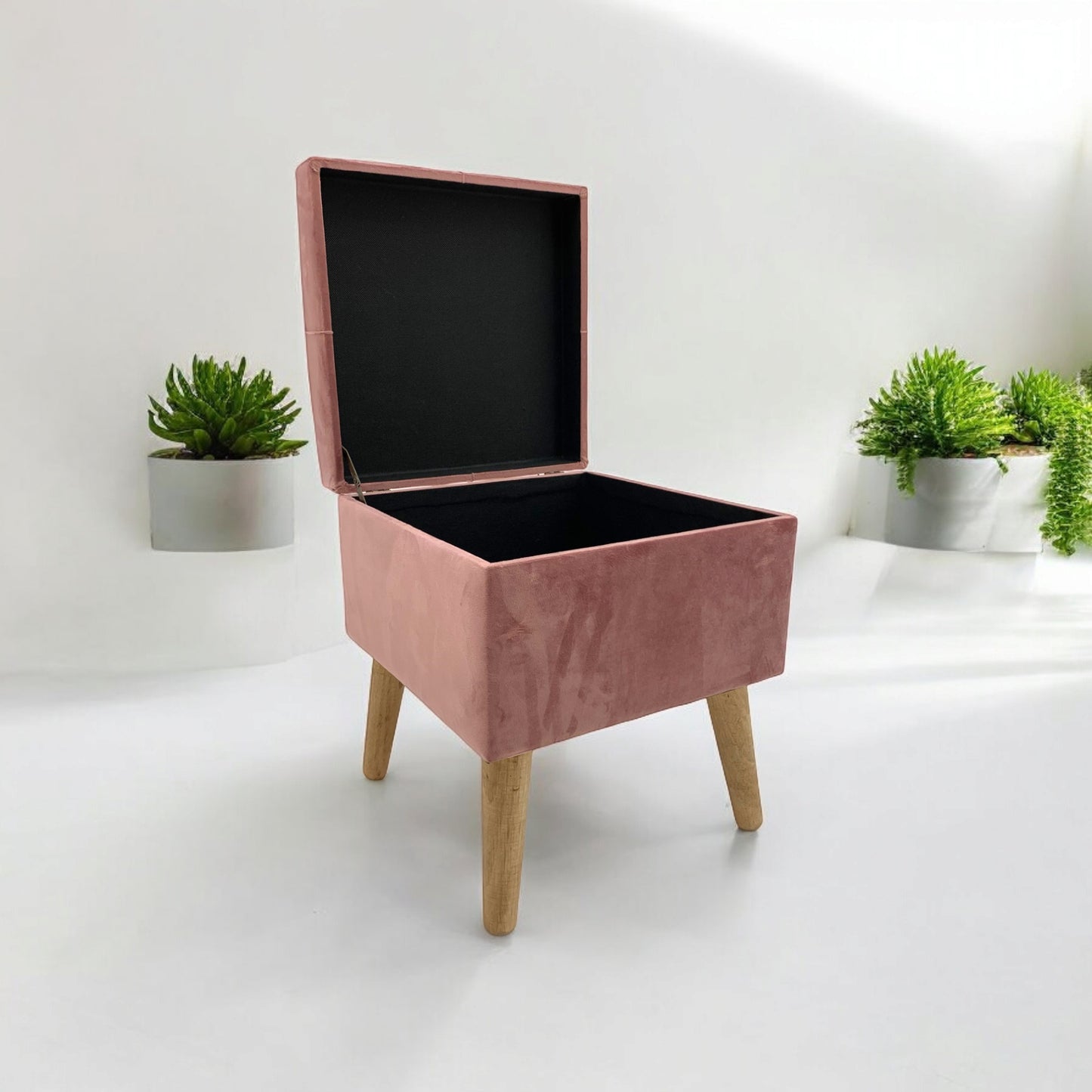 AcaciaHome Stylish & Durable Living Velvet Ottoman Footstool with Lift-Up Storage, Square Design, Traditional Pattern, Comfortable Medium Firmness for Living Room, Office or Lounge (Pink, Square)