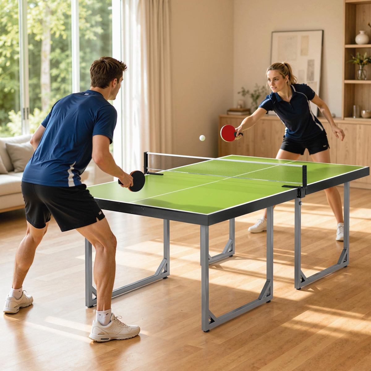 HOMCOM 6ft Table Tennis Table, Ping Pong Table with Net, Foldable and Portable Ping Pong Set for Indoor Use, Easy Assemble, Midsize, Green