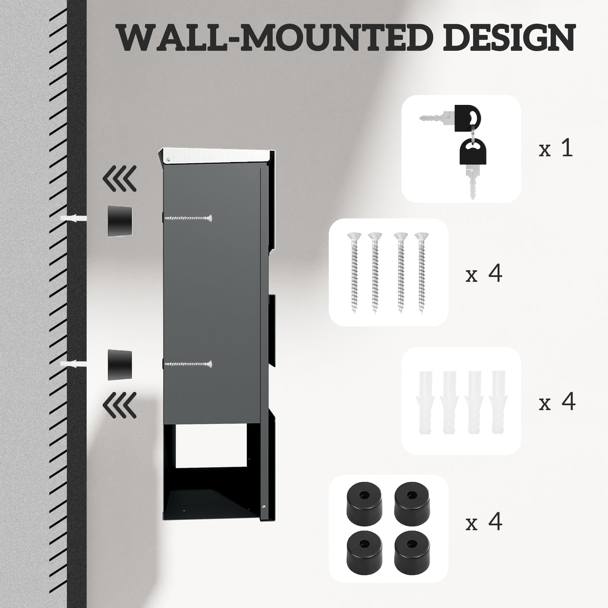 HOMCOM Locking Galvanised Steel Letterbox - Charcoal Grey/Black