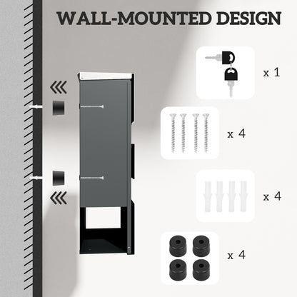 HOMCOM Locking Galvanised Steel Letterbox - Charcoal Grey/Black