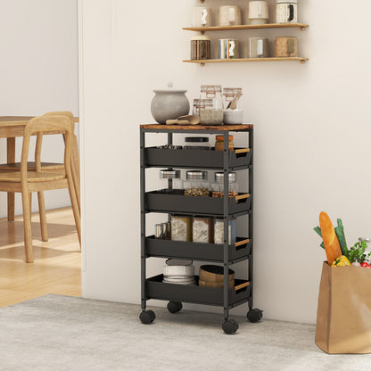 HOMCOM 5-Tier Storage Trolley on Wheels - Black
