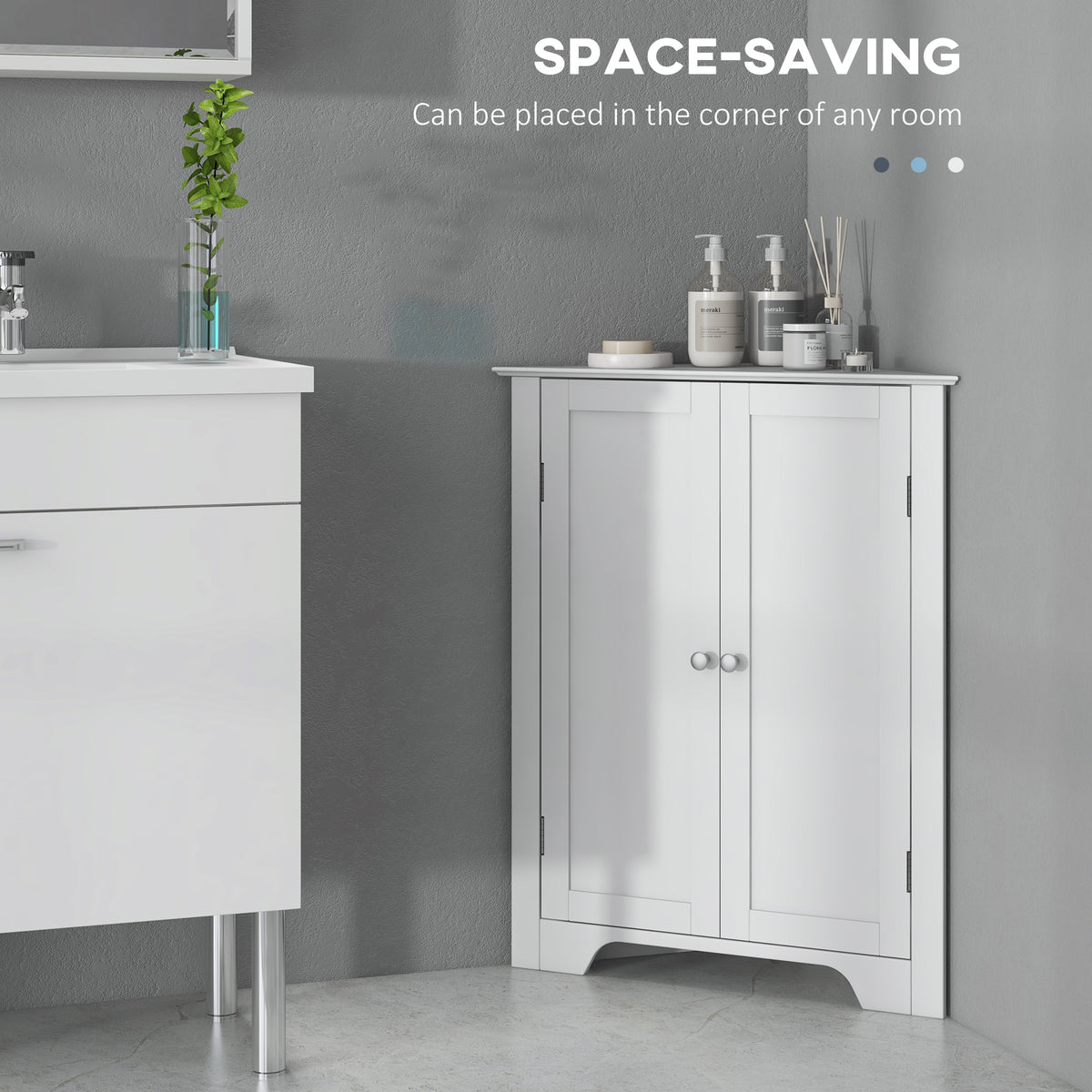 kleankin Corner Cabinet, Triangle Bathroom Storage Cabinet with Adjustable Shelf and Recessed Door, Free Standing, White