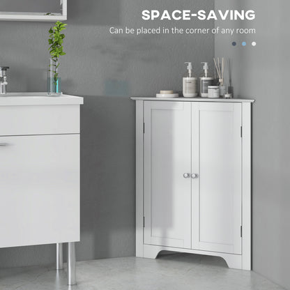 kleankin Corner Cabinet, Triangle Bathroom Storage Cabinet with Adjustable Shelf and Recessed Door, Free Standing, White