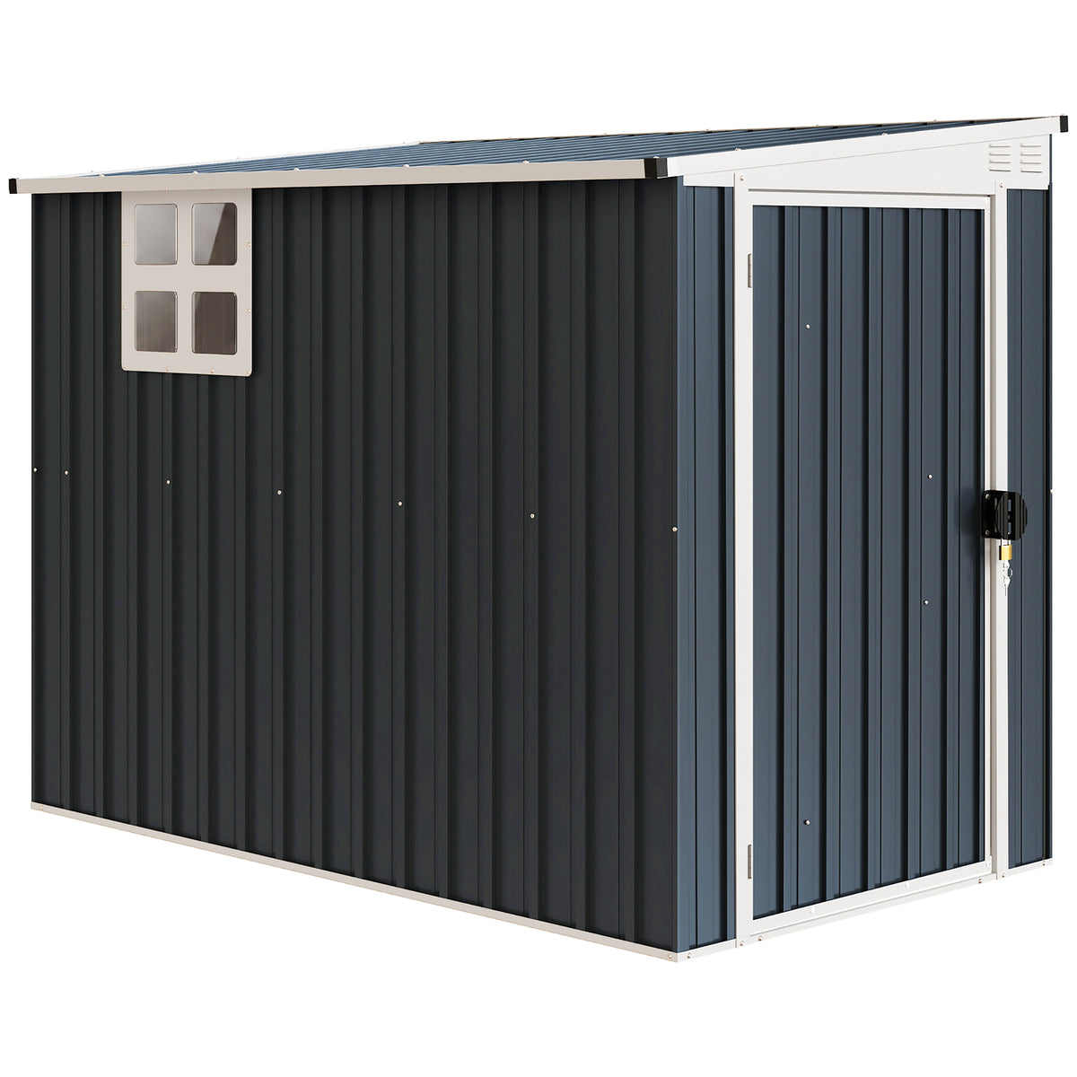 Outsunny 7.6 x 4ft Lean to Garden Metal Shed, Outdoor Storage Shed with Window, 2 Vents and Lockable Door for Garden, Dark Grey