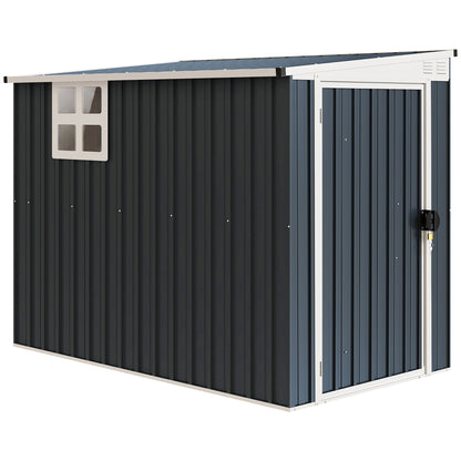 Outsunny 7.6 x 4ft Lean to Garden Metal Shed, Outdoor Storage Shed with Window, 2 Vents and Lockable Door for Garden, Dark Grey