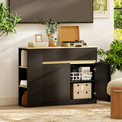 HOMCOM Kitchen Island, Storage Cabinet with Adjustable Shelf, 2 Drawers, 3 Open Shelves, Black