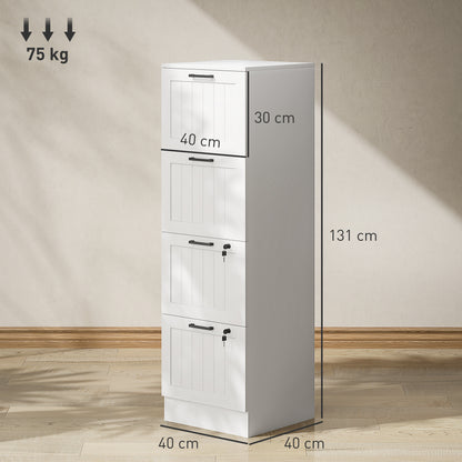 HOMCOM 4 Drawer Filing Cabinet with Lock, Office Storage Cabinet with Adjustable Hanging Bars for A4 Letter Size Files, White