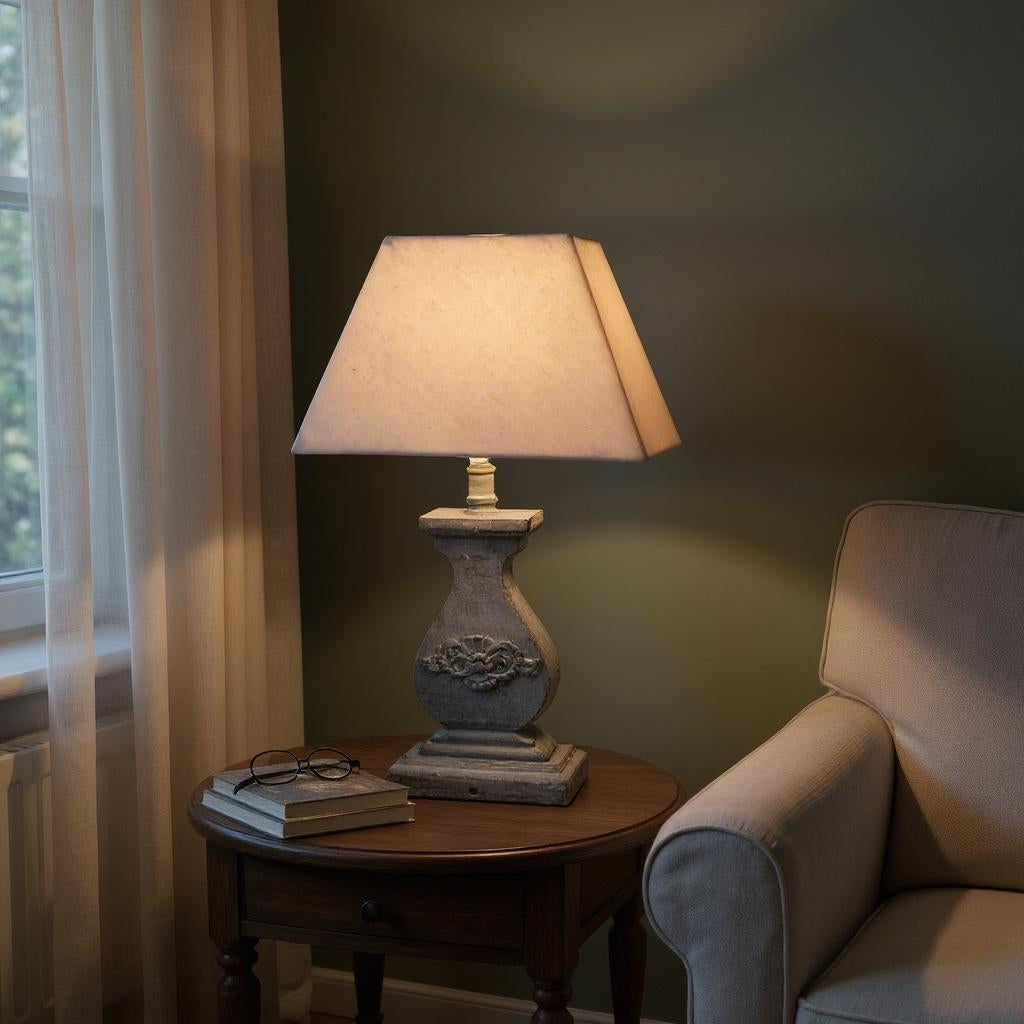 Modern Tall Wooden Washed Table Lamp - Traditional Shabby Chic Design with Taupe Linen Shade, Wood Effect Finish for Living Rooms, Bedrooms, or Hallways Decor (32cm Light Blue with Cream Shade)