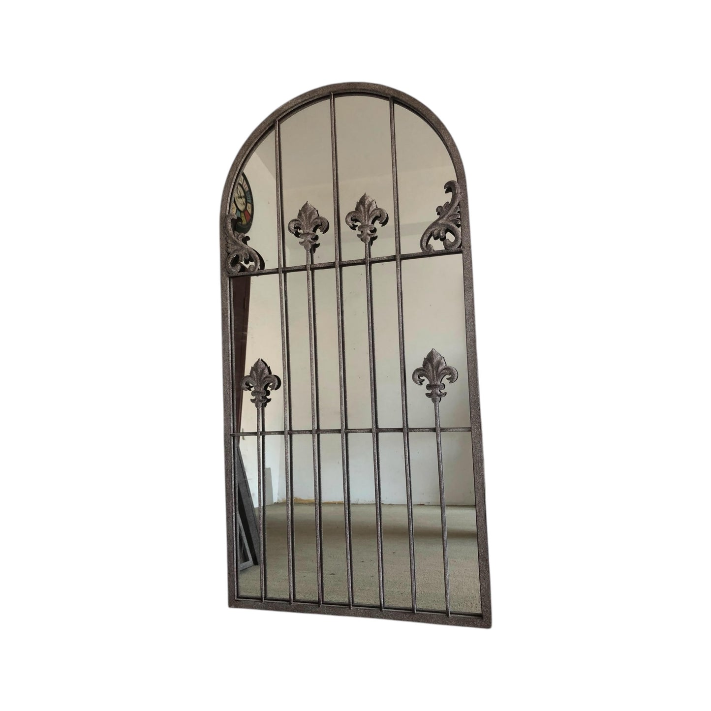 AcaciaHome Stylish 120CM Framed Arched/Rectangle Wall Mirror - Textured Cast Iron Frame with Mid-Century Modern Flair for Entryways, Dressing Rooms, Guestrooms, or Living Spaces (Floral Arched)