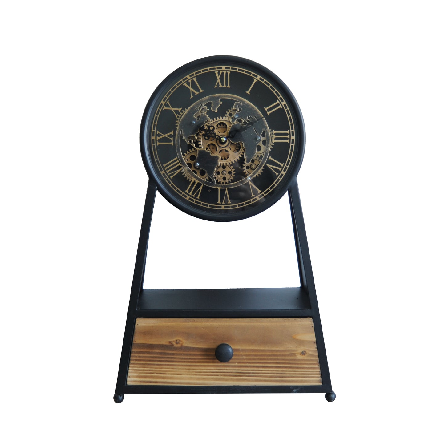 AcaciaHome Sleek Black & Gold Mantel Gear Clock with Silent Sweep - Moving Gears, Mid-Century Modern Design, Quartz Battery-Powered Movement - Metal Frame for Bedrooms, Offices, or Dining Rooms