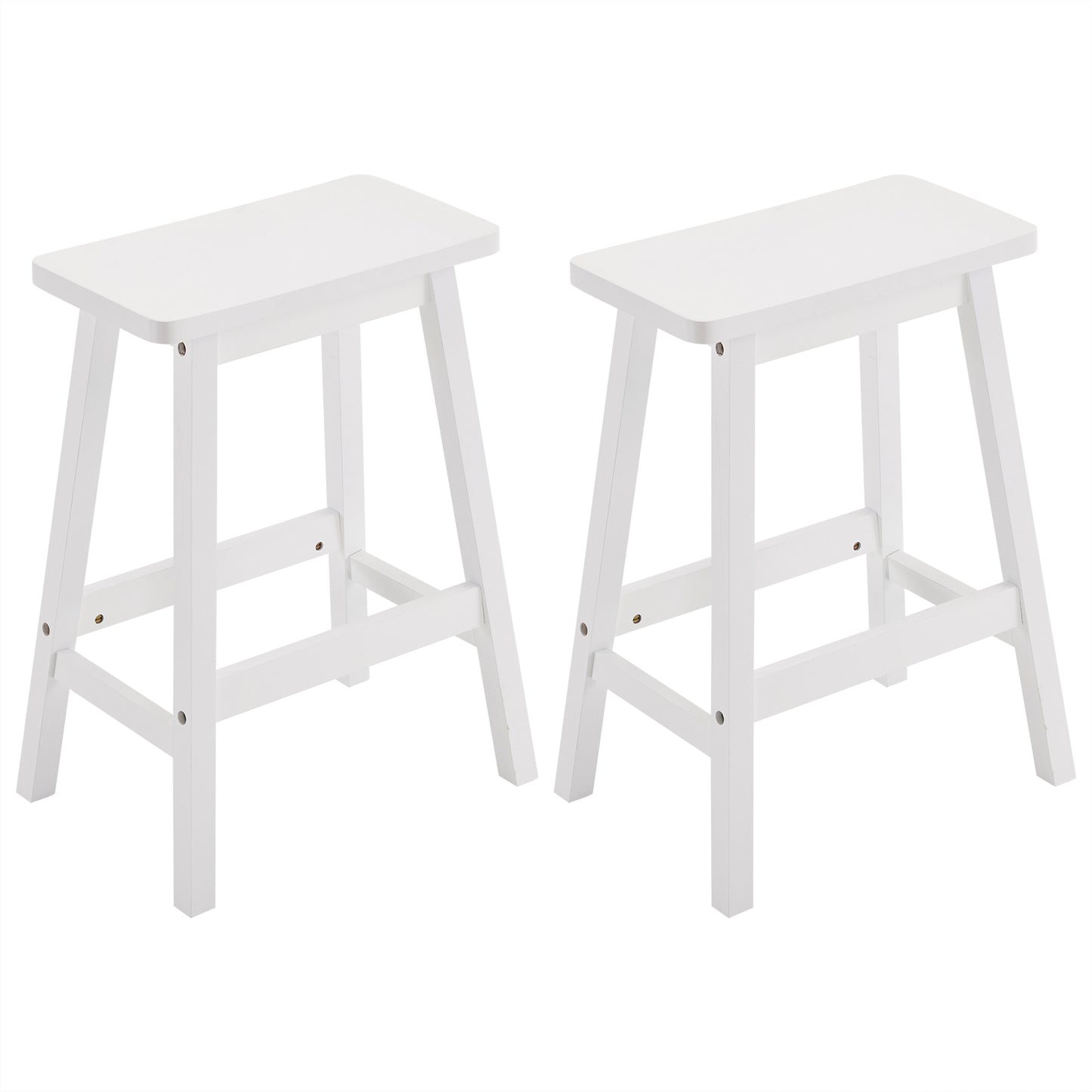 2pcs Pine Wood Saddle Seat Bar Stool White