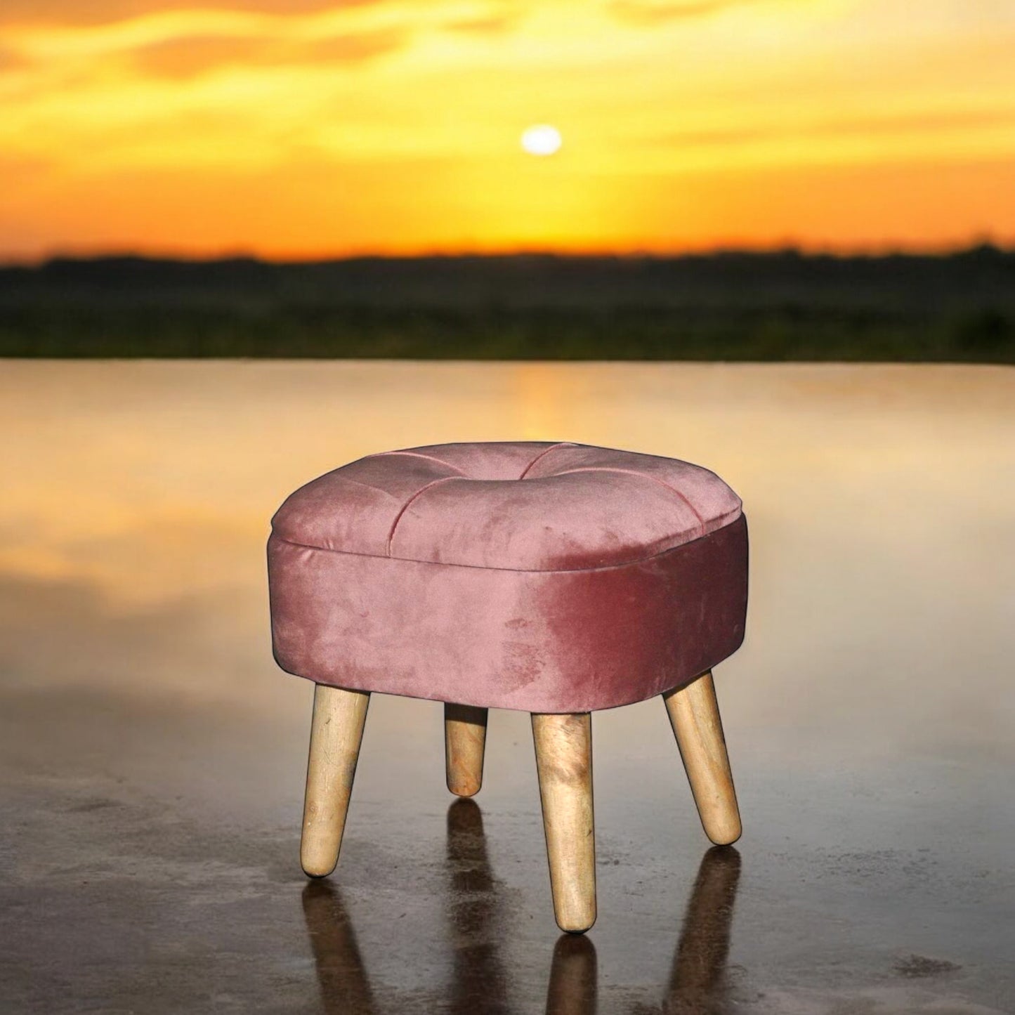 AcaciaHome Stylish & Durable Living Velvet Ottoman Footstool with Lift-Up Storage, Round Design, Traditional Pattern, Comfortable Medium Firmness for Living Room, Office or Lounge (Pink, Round)