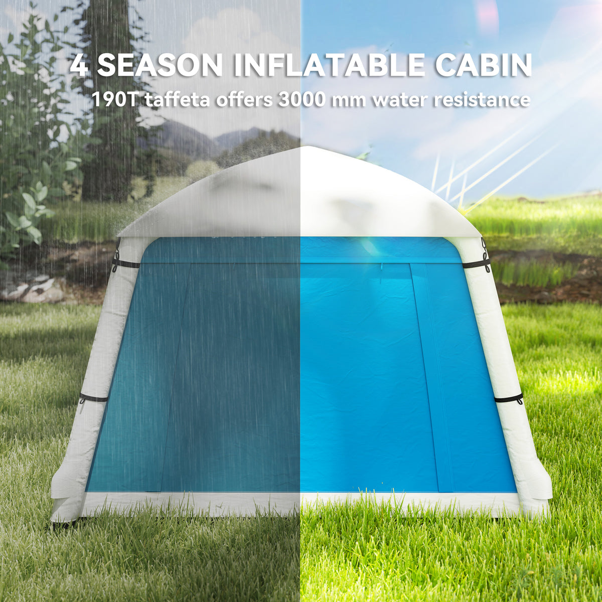 Outsunny Inflatable Camping Tent with Hand Pump, Easy Setup 1/2 Person Blackout Blow Up Tent, Light Blue