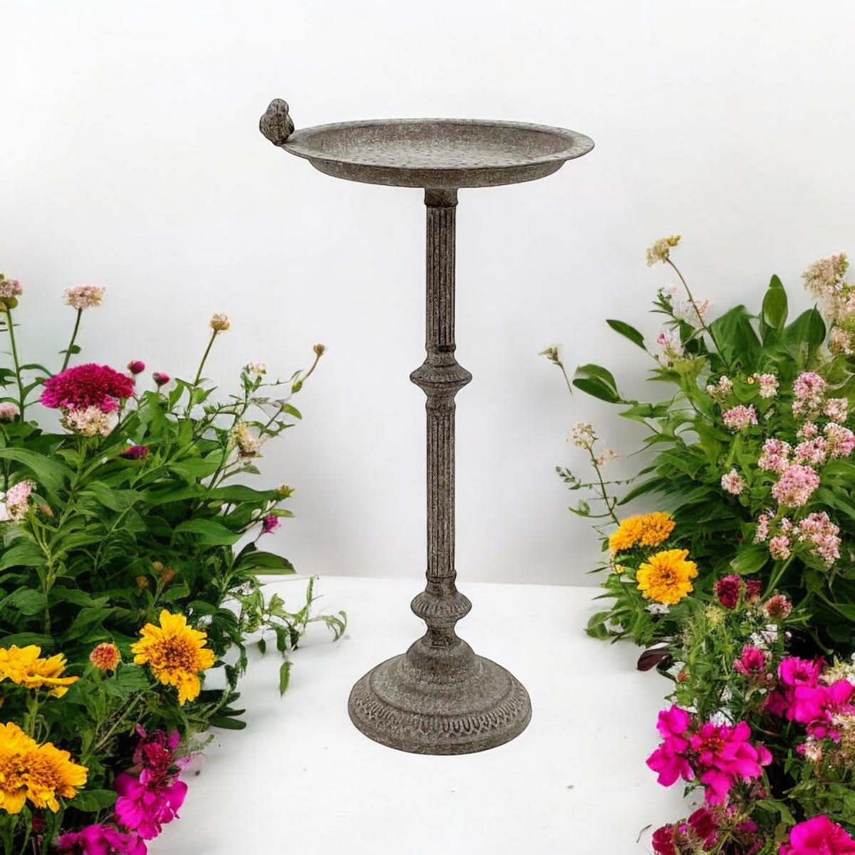 Antique Iron Metal Feeder Birdbath with Hand-Finished Distressed Design - Stylish Outdoor Décor for Bird Lovers with Standalone Garden Ornament and Feeder Bowl & Stand (Stand Design - 65cm)