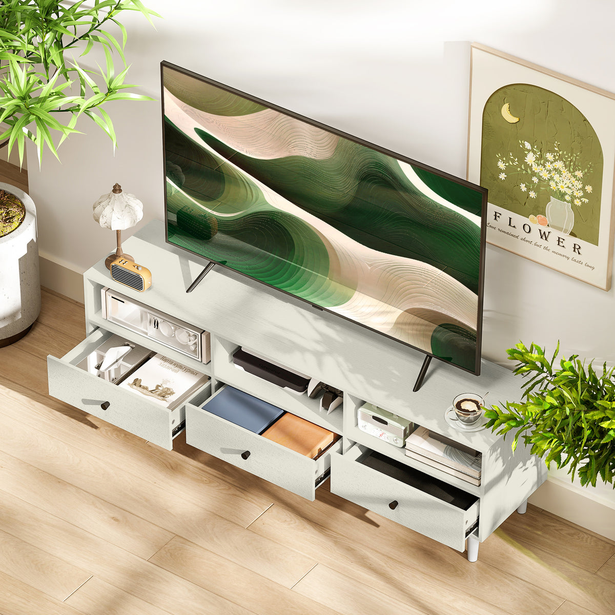 HOMCOM Multi-Storage Minimal TV Stand - Cream White