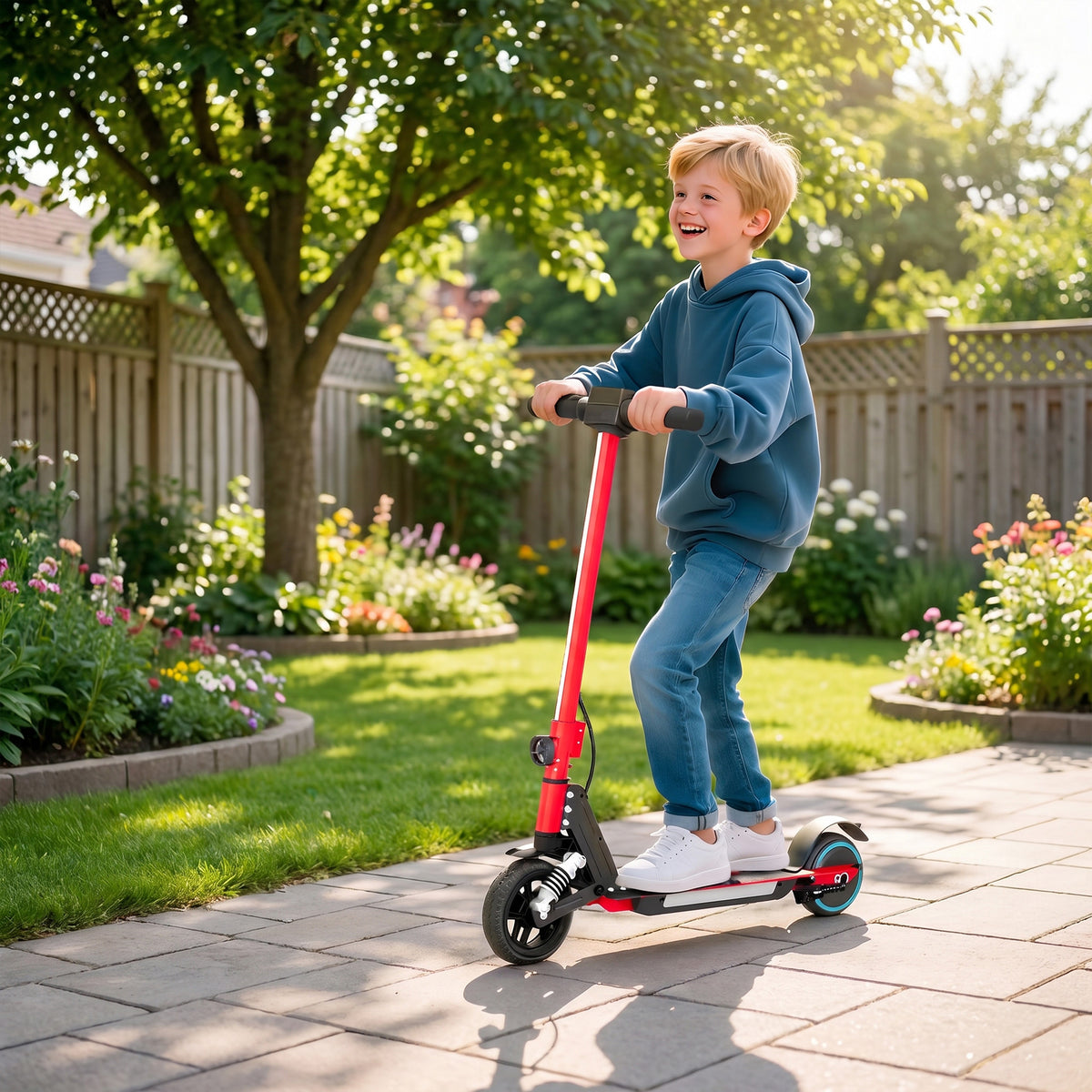 SPORTNOW Folding Electric Scooter for Kids, with Dual Brakes, Front Suspension, LED Colourful Lights, Red