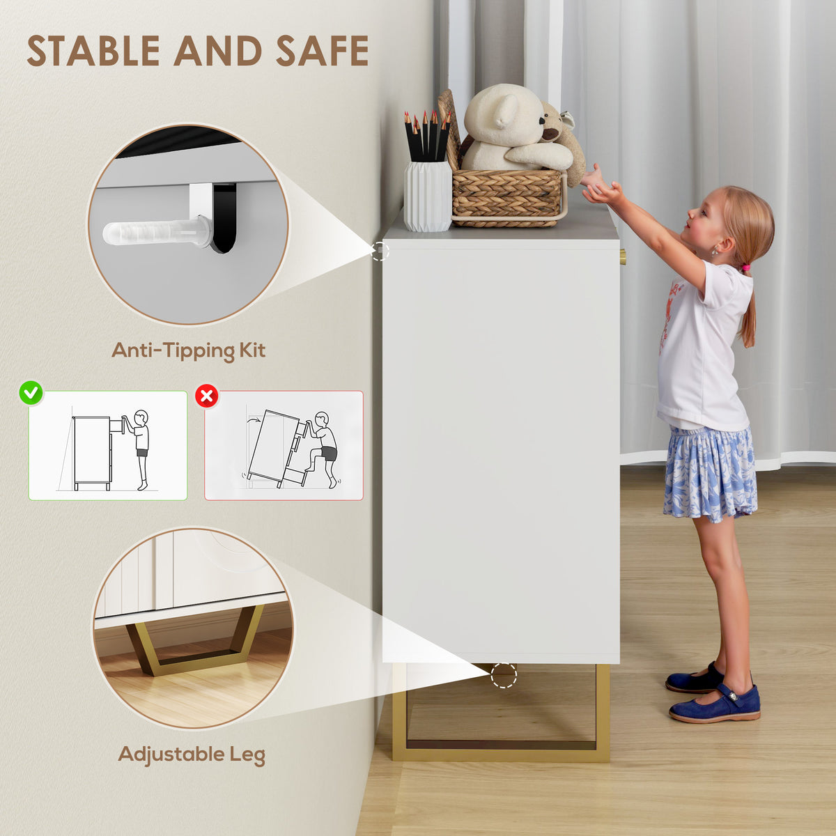 HOMCOM 3-Door Sideboard Storage Cabinet - White