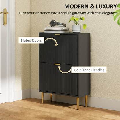 HOMCOM Elegant Two-Drawer Shoe Cabinet - Black