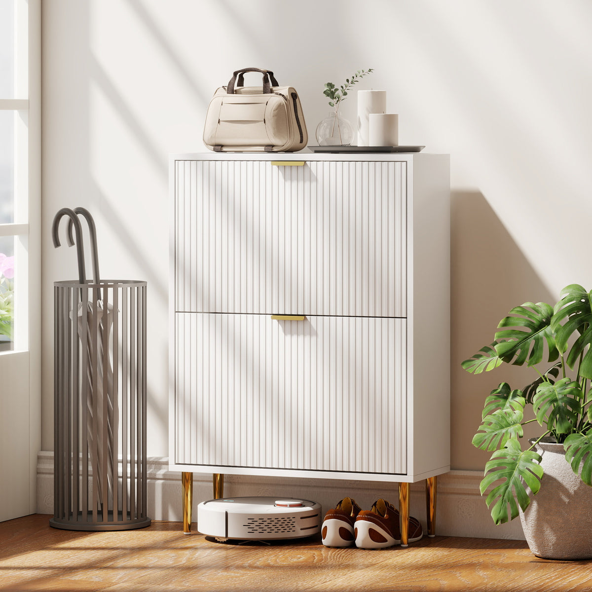 HOMCOM Elegant Two-Drawer Shoe Cabinet - White