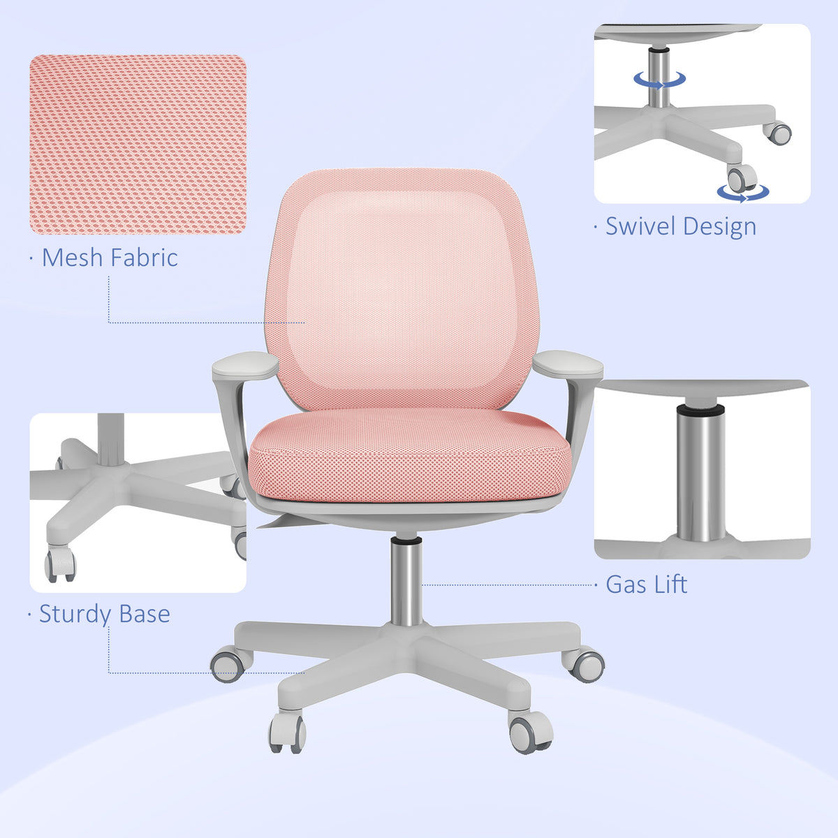 Vinsetto 44-56cm Mesh Back Office Chair - Pink