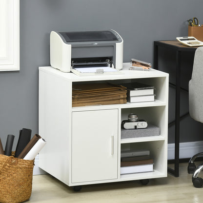 HOMCOM Multi-Storage Printer Stand, Mobile File Cabinet with Shelves, Modern Home Office Rolling Filing Cabinet with Wheels for Study, 60 x 50 x 65.5 cm, White