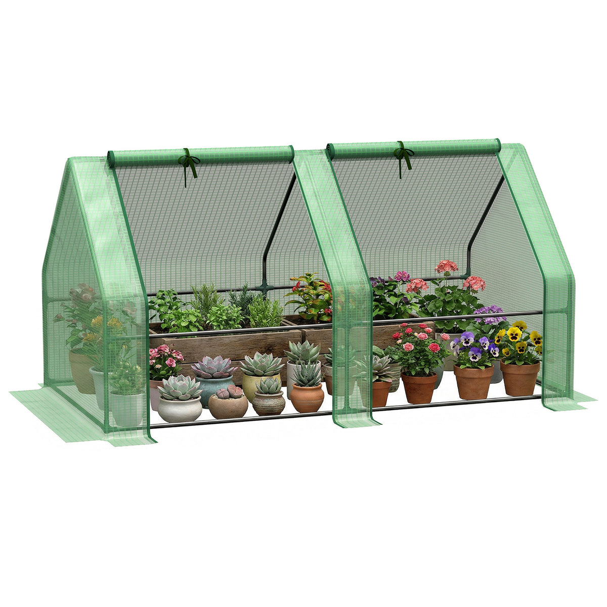 Outsunny Mini Small Greenhouse with Steel Frame & PE Cover & Zippered Window Poly tunnel Steeple for Plants Vegetables, 180 x 90 x 90 cm, Green