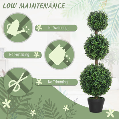 HOMCOM Set of 2 Decorative Artificial Trees, Topiary Ball-shaped Boxwood Trees in Pot, Fake Plants for Home Indoor outdoor Decor, 100cm, 3 Tree Balls